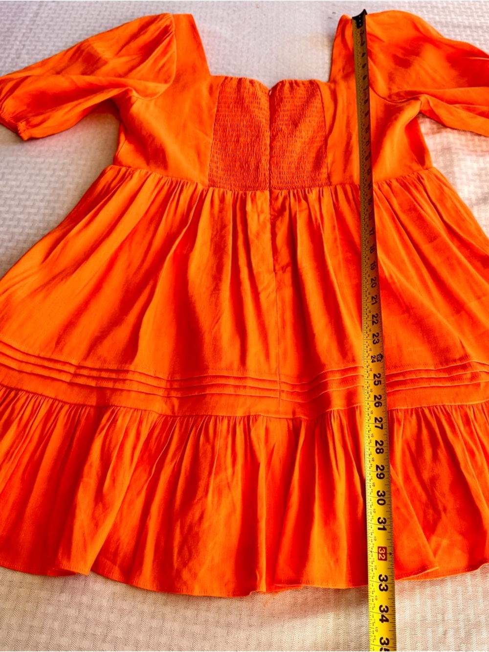 Gianni Bini Orange Linen Blend Babydoll Dress Puff Sleeve Cottagecore 12 - Picture 14 of 16